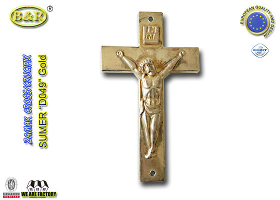 Plastik- Gold-Antike Messing-zamak Kruzifix des Sarg-Kreuz-D049 für Sarggebrauch 10.8*6.6cm