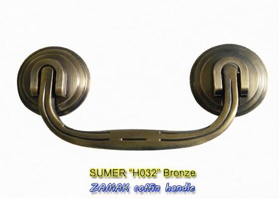 Le cercueil en alliage de zinc en métal de cercueil d'enterrement de H032 Zamak manipule la taille 20*9 cm de la distance 14cm de trous de vis