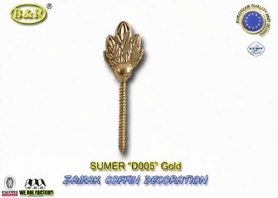 metal la decoración fúnebre del ataúd de la forma de hoja del color oro de los accesorios D005 del tornillo del ataúd los 2.6*9cm