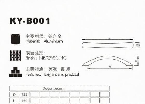 ตู้อลูมิเนียมเฟอร์นิเจอร์ 128 มม. จัดการ B001 ขัดสูงด้วยการอนุมัติ SGS